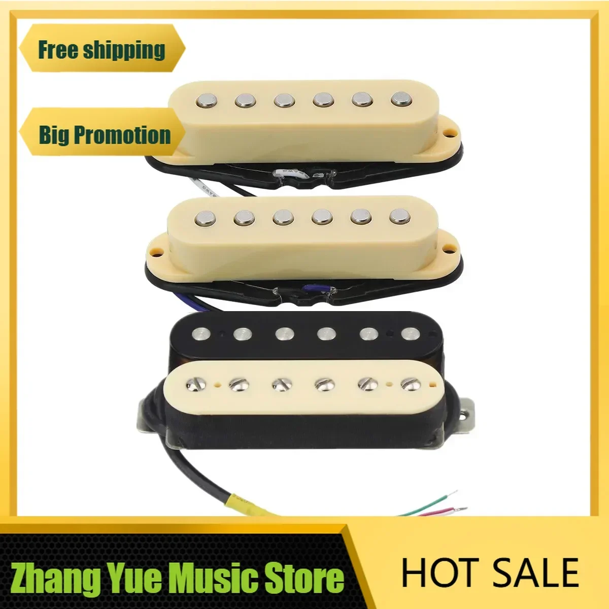 

QX-Music Store-Set of Vintage Alnico 5 HSS Pickups Single Coil & Humbucker Pickup SSH Guitar Parts, Cream+Zebra Color