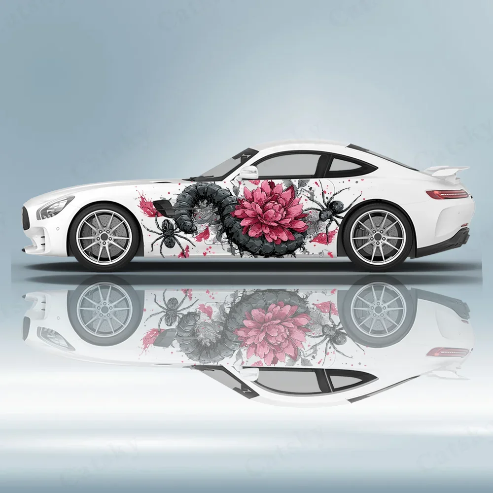 Crawler Spider Flower Toxic Hazard Car Vinyl Wraps Decal PVC Anti Scratch Sticker Suitable for Trucks SUV Decor Auto Accessories