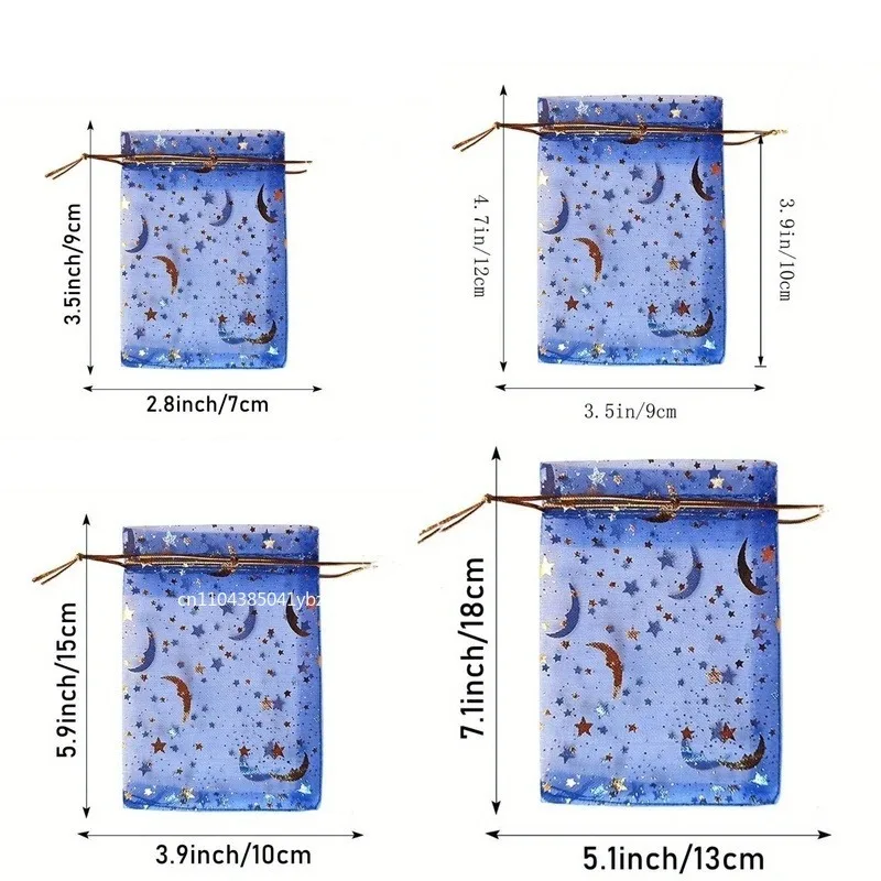 50-100 قطعة القمر نجوم الرباط أكياس الأورجانزا مجوهرات حقائب للهدايا الحقائب الذهب ستار الأورجانزا لصالح الحقائب لعيد الميلاد الزفاف