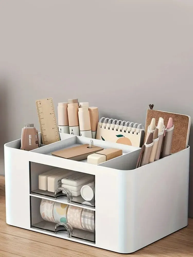 Pen Organizer With 2 Drawer Multi-functional Pencil Holder For Desk Holder Storage Box For Desk Office Supplies Vanity JJ1881