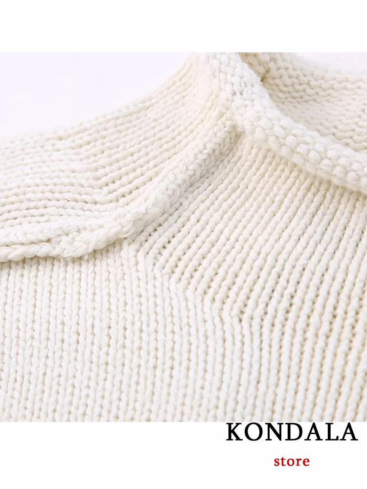 KONDALA Vintage Casual donna maglione bianco solido o-collo manica lunga maglione lavorato a maglia nuova moda 2023 autunno inverno maglione top