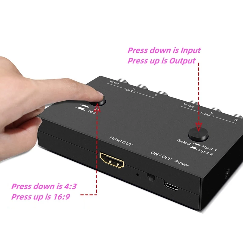 2 Way AV To -Compatible 2AV To -Compatible 2RCA To -Compatible Multi-Function Convenient Signal Converter Durable