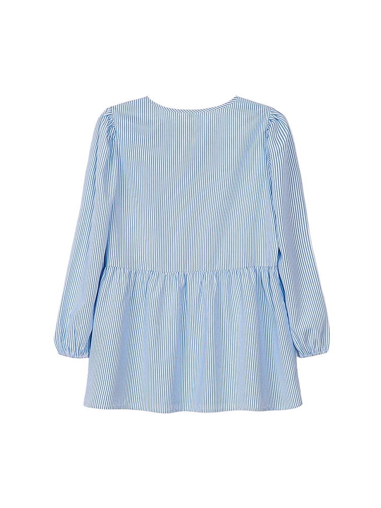 2022 Herbst-Neuheiten, lässiges gestreiftes Hemd für Damen mit Schnürung vorne, langärmeliges, locker sitzendes Hemd für den Alltag