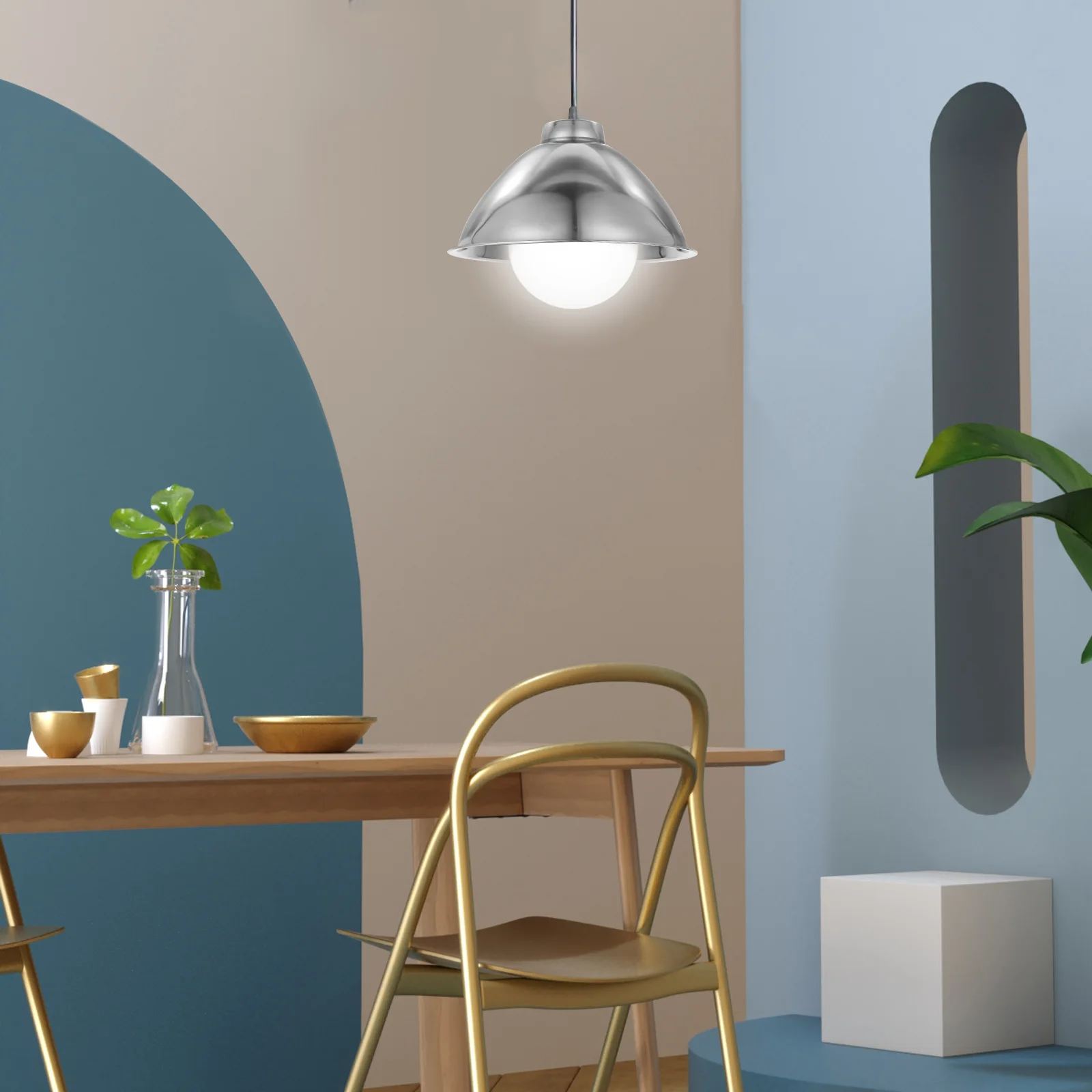 

Stainless Steel Lamp Shade Metal Outdoor Hanging Reflective Silver Pendant Light Diffuser Bright Industrial Style for Courtyards