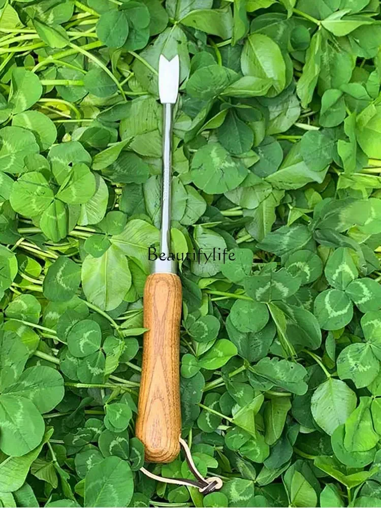 Household Potted Weeding and Loosening Tools Single Fork Hook Wooden Handle Stainless Steel Material