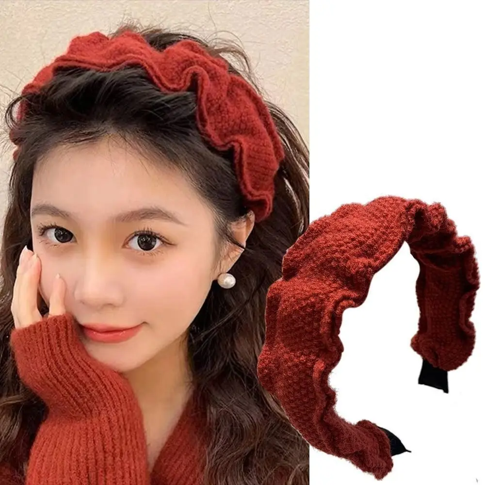 High Quality Woolen Woolen Knitted Headband Wine Red Korean Style Wash Face Hairbands Headwear Hair Hoop Women's