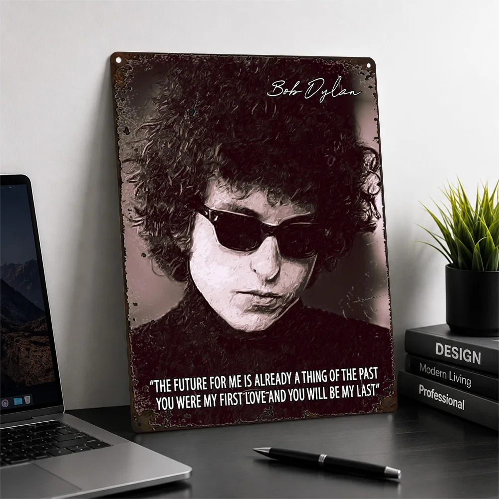Bob Dylan Future Quote Portrait Printed Poster Retro Photographic Wall Art For Bedroom Personalized Aluminum Metal Sign Fan Gift