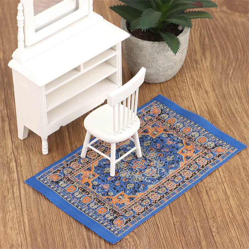 1:12 Dollhouse Miniature Floor Rug Mat Turkish Woven Cover Carpet Model Bedroom Living Room Decor Toy Doll House Accessories