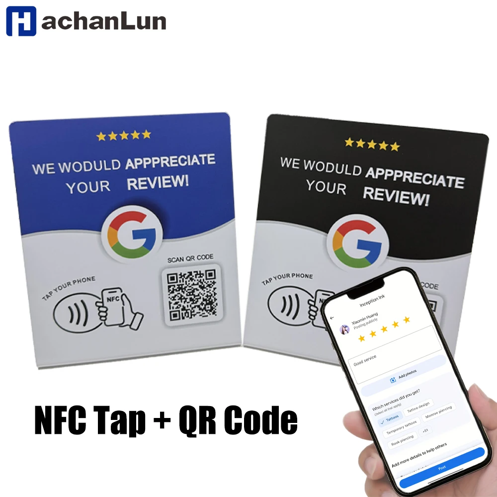 Programmable NFC215 Google Review Card NFC Station Table 13.56Mhz QR code can be independently set to link Standing Card