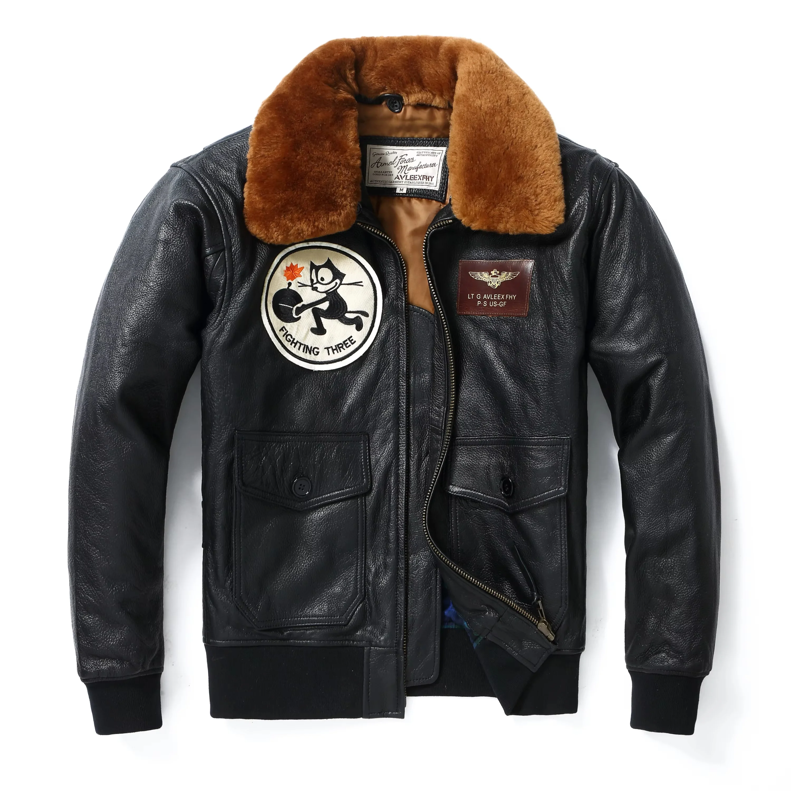 Black Winter Leather Jacket Men Retro Style Plus Size 3XL Genuine Natural Sheepskin Turn-Down Collar Military G1 Flight Coat