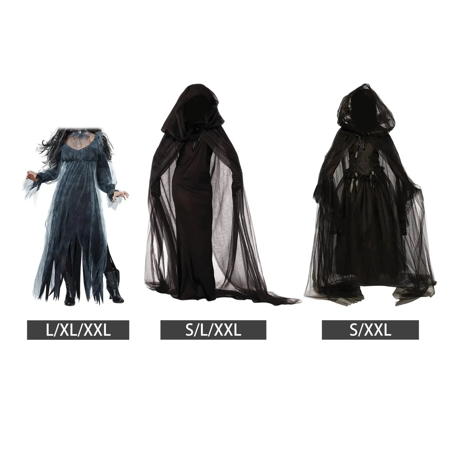 Witch Dress Outfits Adults Horror Costume Black Medieval Fancy Dress Performance for Women Full Length Ghost Bride Vampire Dress