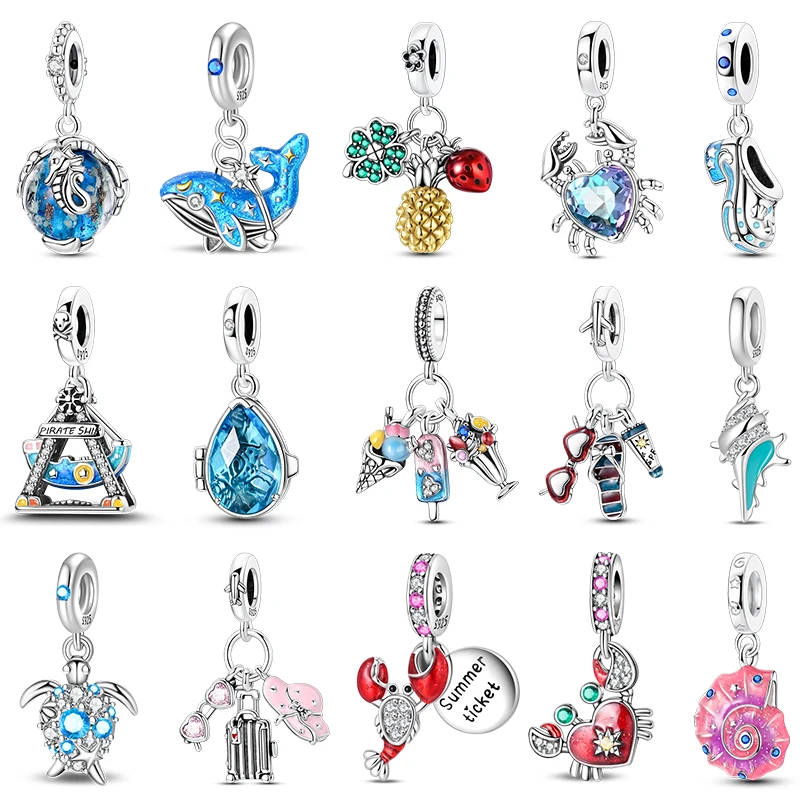 Sommer Neue 925 Sterling Silber Leuchtende Ozean Serie Anhänger Krabben Wal Charms Perlen Fit Original Armband Feine DIY Schmuck Geschenk