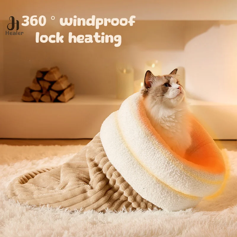 Autumn Winter Warm Cat Sleeping Bag Soft Thickened Cat Bed Comfortable Puppy Kitten Nest Semi-closed Pet Nest Pet Supplies