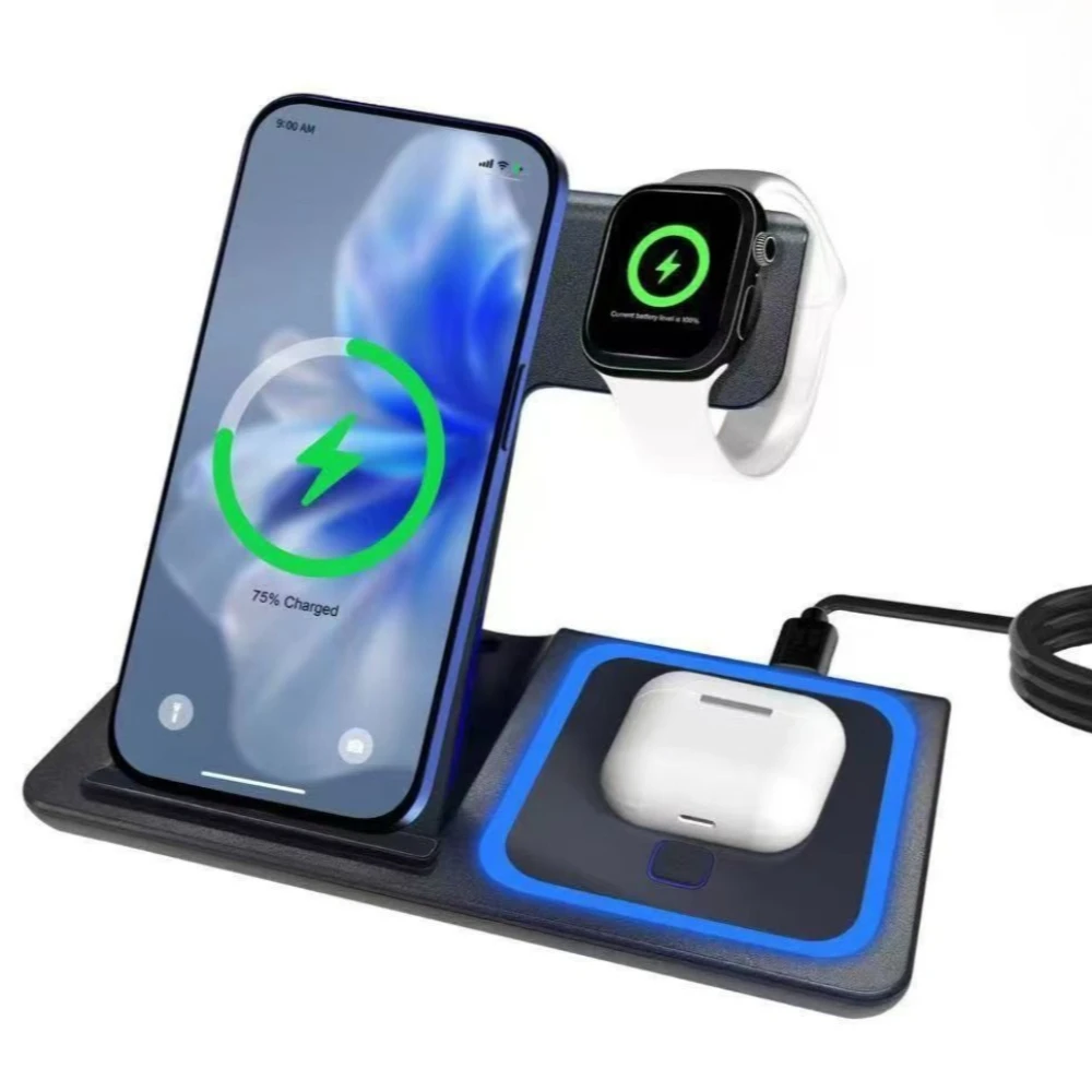 LED 3 in 1 Wireless Charger Station For iPhone 17 16 15 14 13 12 Pro Max Apple Watch 10/9/8/7/6/5 AirPods 3/2 Fast Charging Dock