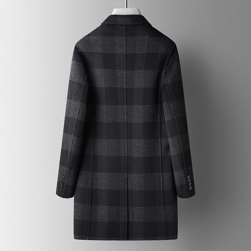 wool Men's coat with detachable down liner long white duck down plaid windbreaker double-faced tweed coat