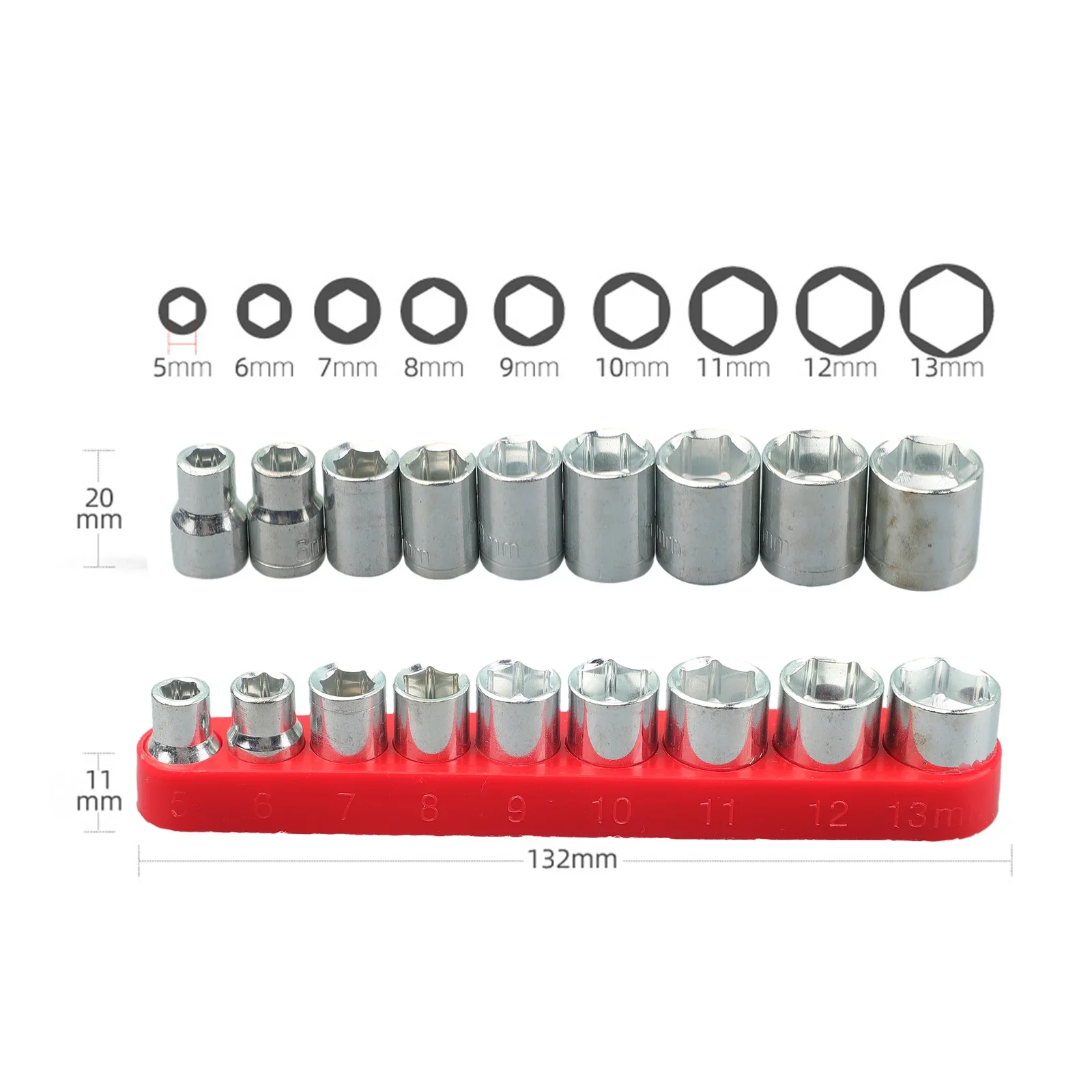 9pcs 1/4 Inch Drive 5-13mm Hex Bit Metric Socket Wrench Head Nut Removal Tool With Overall Heat Treatment And Mirror Polishing