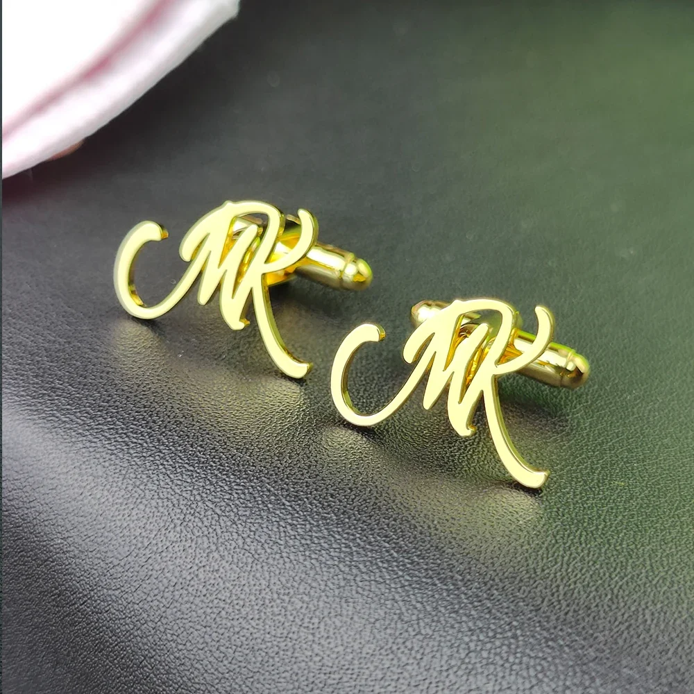Custom Double Initial Monogram Cufflinks Stainless Steel Personalized Two Letter Cufflinks Men Wedding Business Suit Jewelry