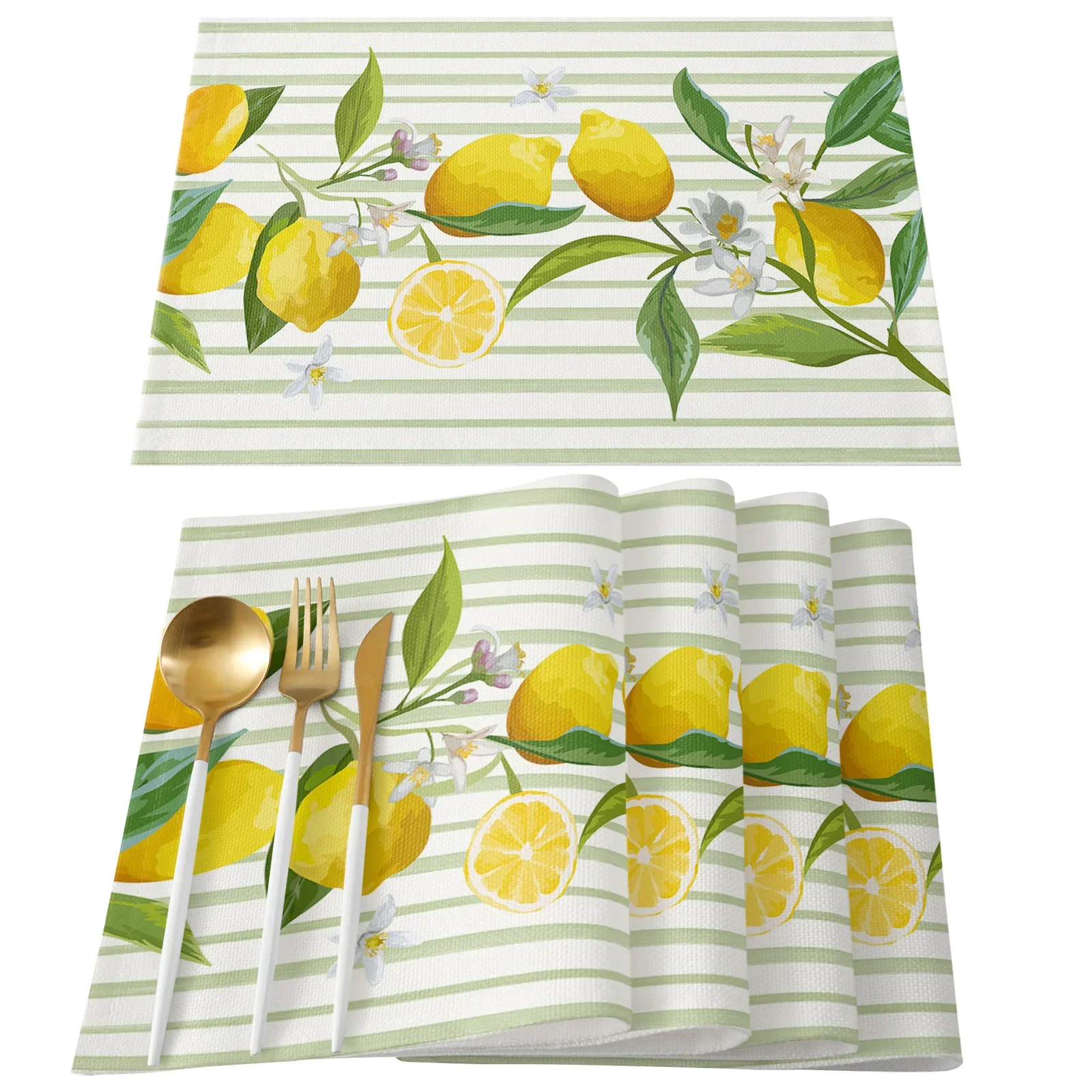 Lemon Idyllic Plaid Fruit Kitchen Dining Table Decor Accessories 4/6pcs Placemat Heat Resistant Linen Tableware Pads Mats