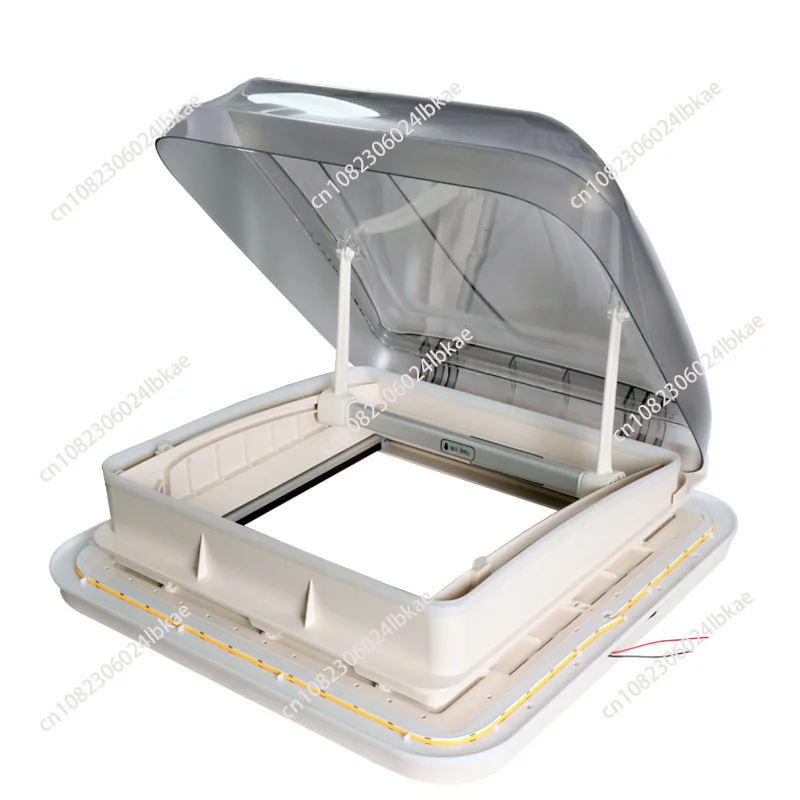 Rv & commercial vehicle sunroof with privacy curtain, insect screen, acrylic & aluminum alloy construction, and led lighting