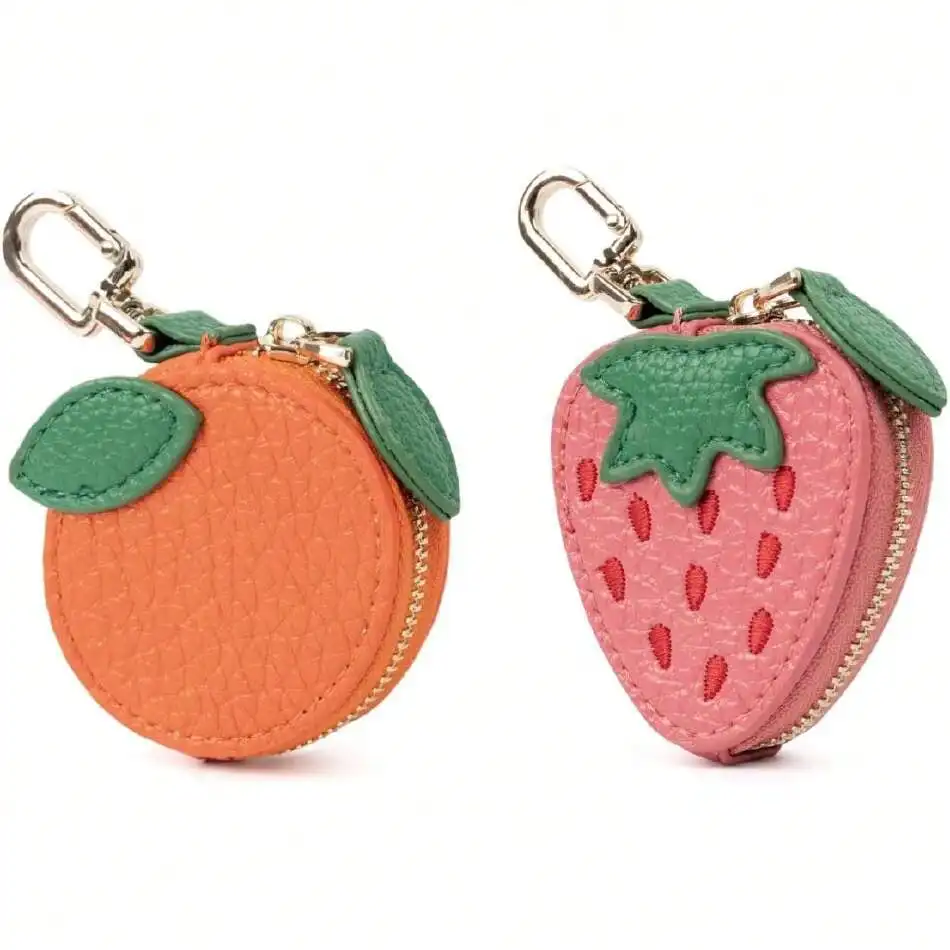 Monedero con Forma de Fruta Kawaii, Mini Cartera de Cuero PU, Lindo Llavero para Bolsos, Organizador de Llaves/Airtag