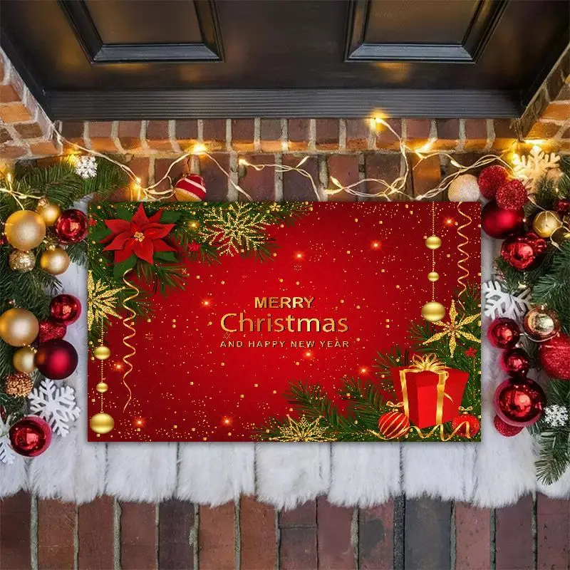 VIKAMA Affordable Luxury Christmas and New Year Doormats, Non-Slip Entryway Rugs, Hallway and Kitchen Holiday Mats, Home Decor
