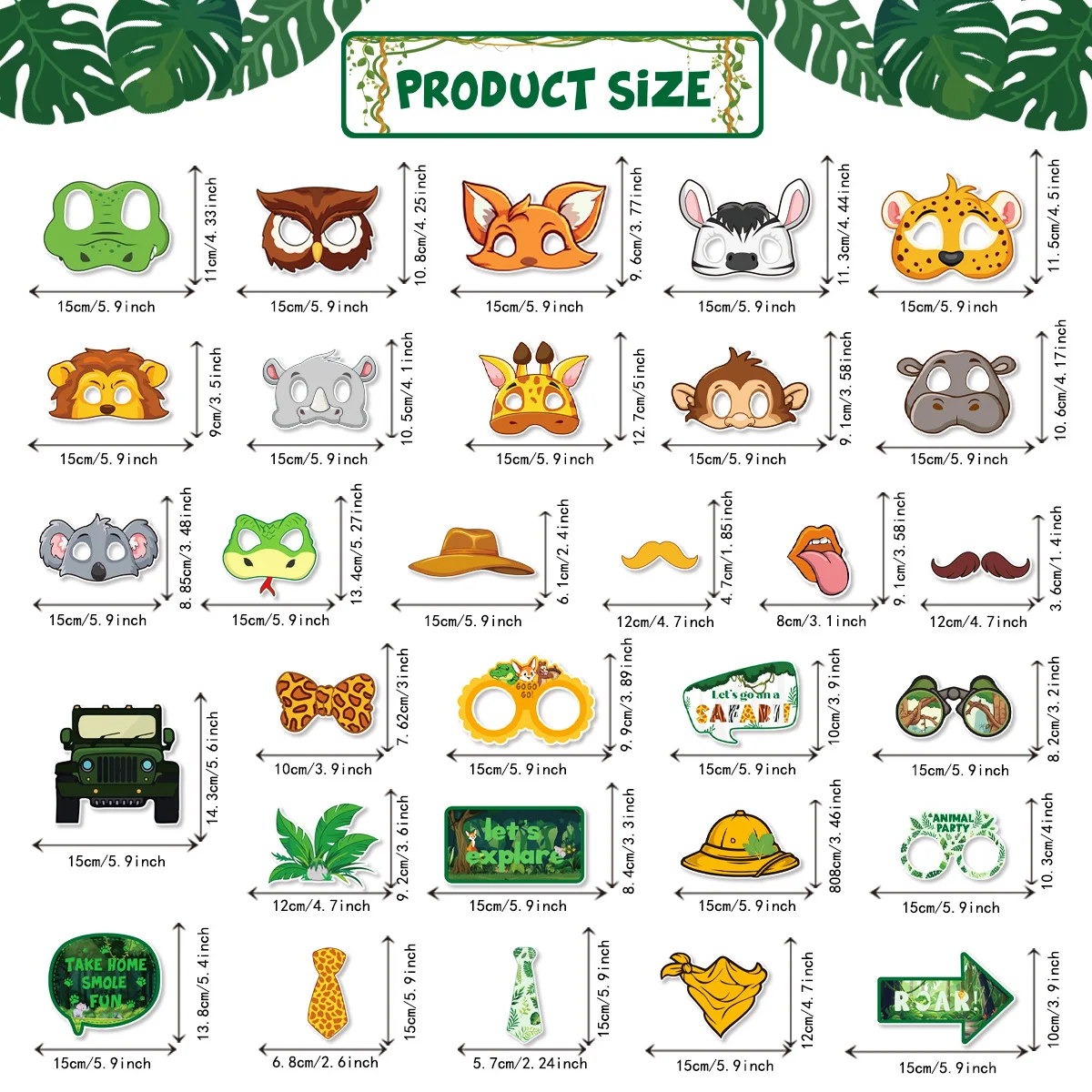 30 stücke Dschungel Safari Photo Booth Requisiten Wild One Forest Photobooth Requisiten Liefert Baby Dusche Geburtstag Party Dekorationen Hintergrund – Detail 3