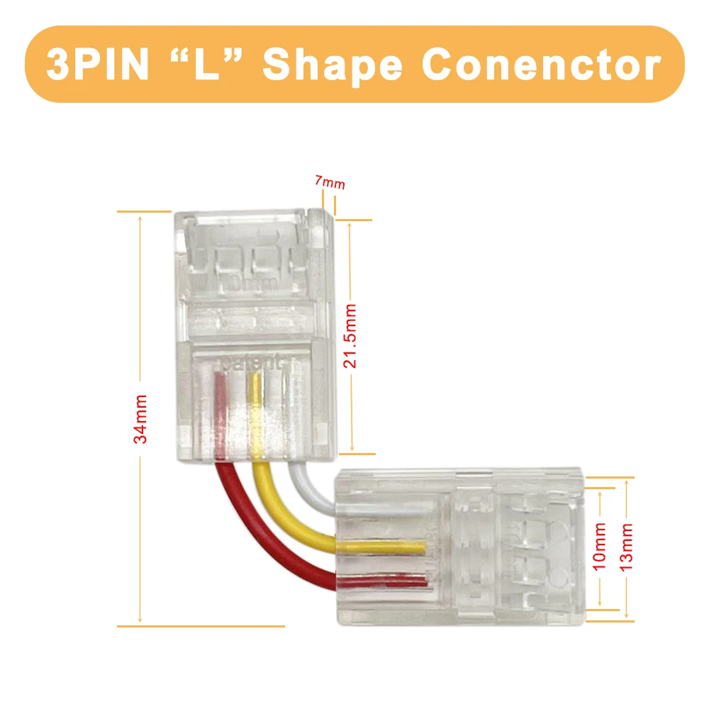 2/3/4/5/6PIN LED Strip Solderless Connector Transparent L Shape Cover Connect For WS2812 WS2815 COB Strip Light 8/10/12mm Width