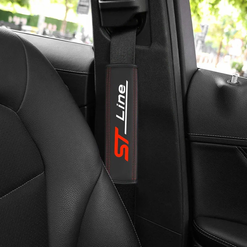 2Pcs Nappa Leather Safety Belt Shoulder Covers Protection Interior Accessories for Ford ST LINE STLINE Mk3 Mk4 Focus Mustang Car - view 2