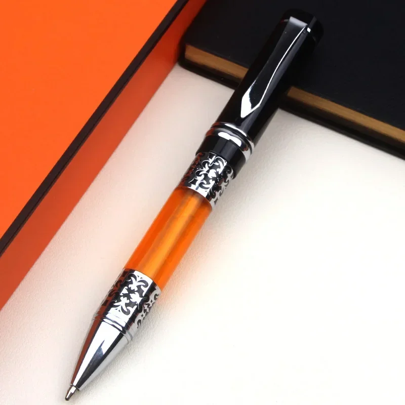 

BOOKWORM 675 Luxury Writing Pens Black-Orange Silver Flower Amber Celluloid Fountain Pen Office and School Supplies