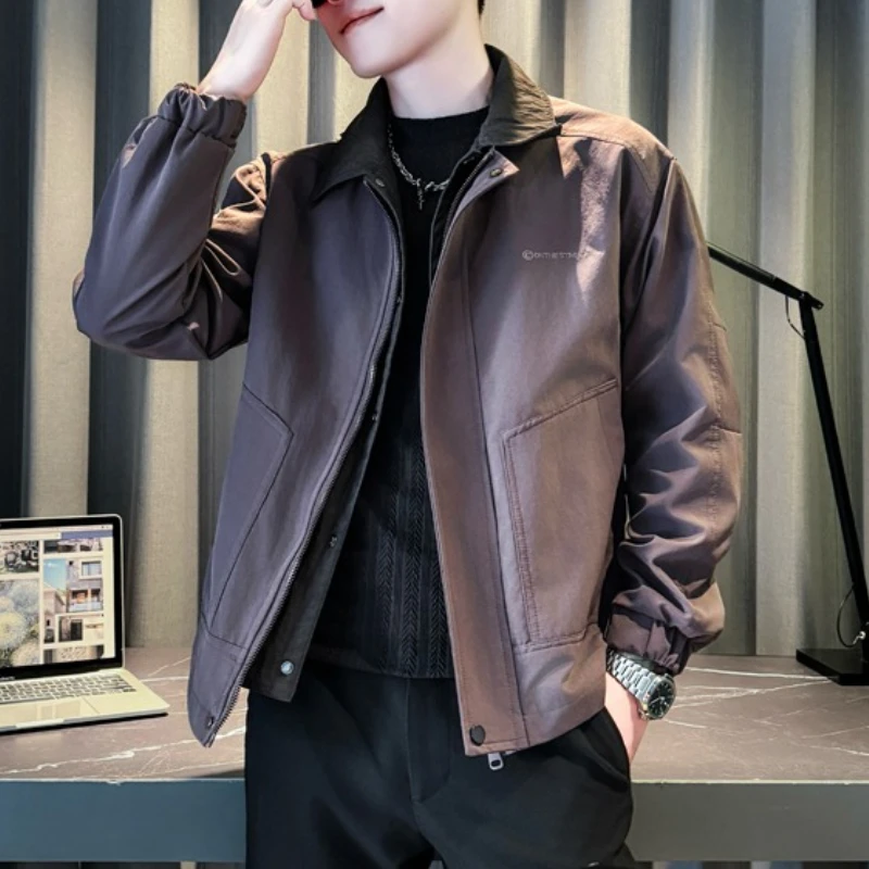 Autumn Fake Two Jackets Men's Simple Trendy Casual Jacket Lapel Social Streetwear Windbreaker Jacket Outwear Men Clothing 2025