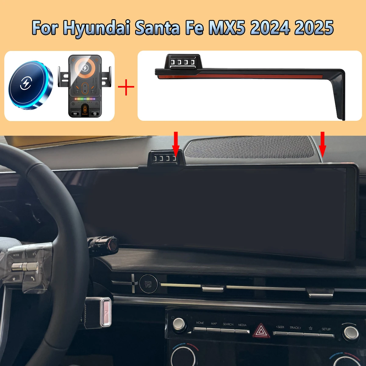 

Car Phone Screen Holder For Hyundai Santa Fe MX5 2024 2025 Magnetic Wireless Charging Car Display Panel phone For MagSafe Mount