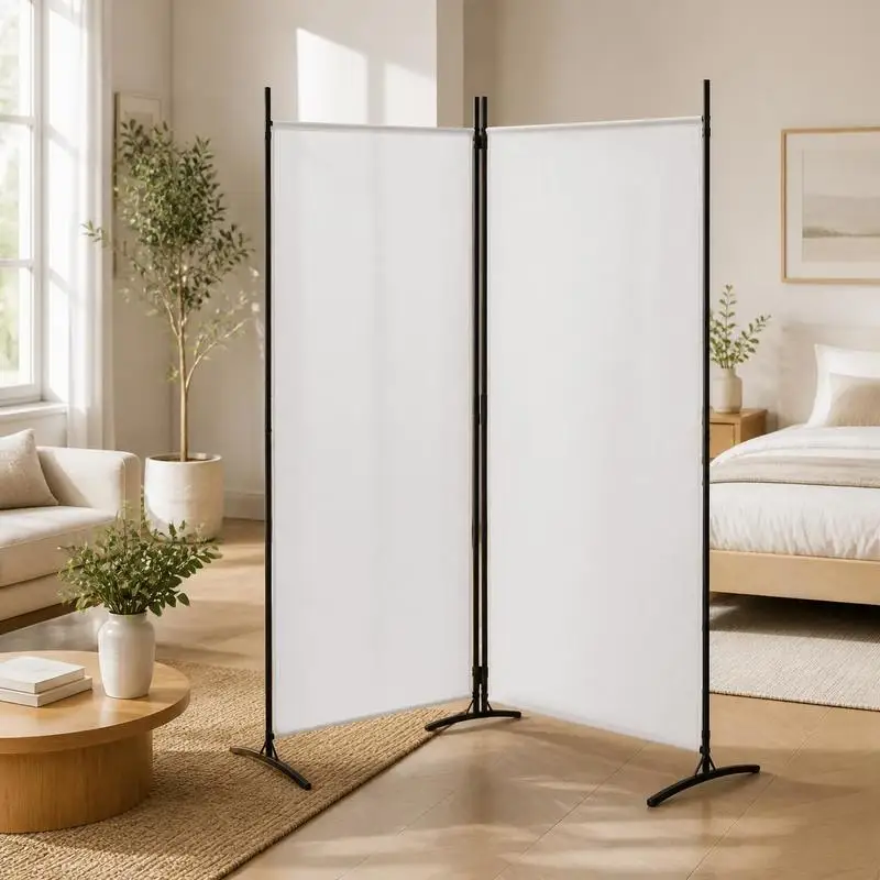 Paravent de séparation intérieur 175 x 180 cm blanc à deux panneaux en tissu respirant, design pliable gain de place, cloison décorative pour chambre, salon, bureau, studio et aménagement