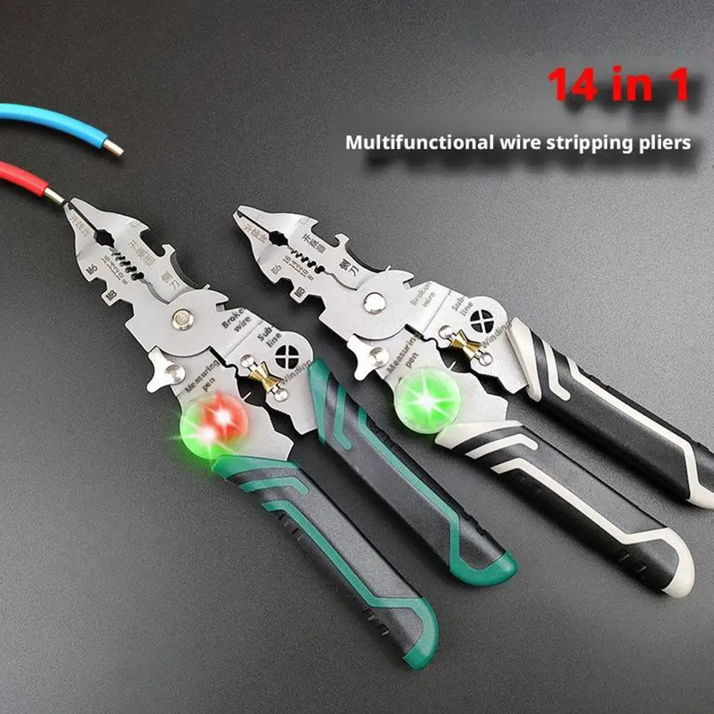 14-in-1 Multifunctional Electrician Pliers with Voltage Tester Cable Cutter Wire Stripper Professional Household Electrical Tool