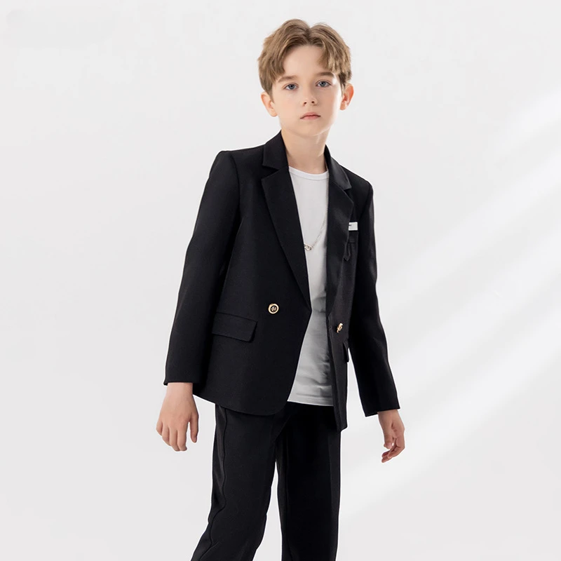 Boys Solid Blazer Jacket Pants Suits Kids Tuxedo Formal Dress Clothes Sets Children Fashion British Costume Toddler Leisure Suit