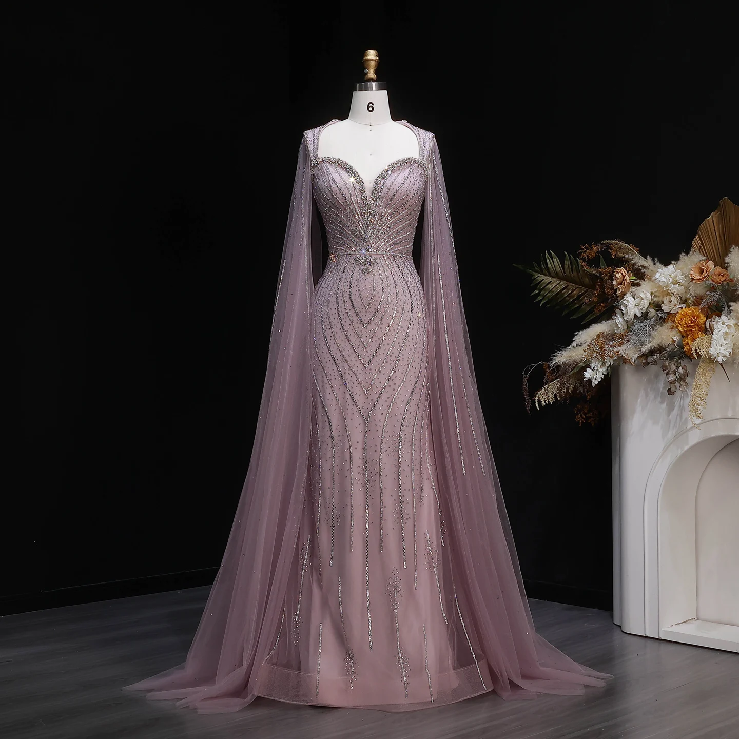 Sharon Said Elegante Abendkleider mit Cape-Ärmeln, Perlenbesetzte Meerjungfrauenkleider, Arabische Luxus-Formelle Ballkleider für Damen SS130 Maßanfertigung – Detail 17