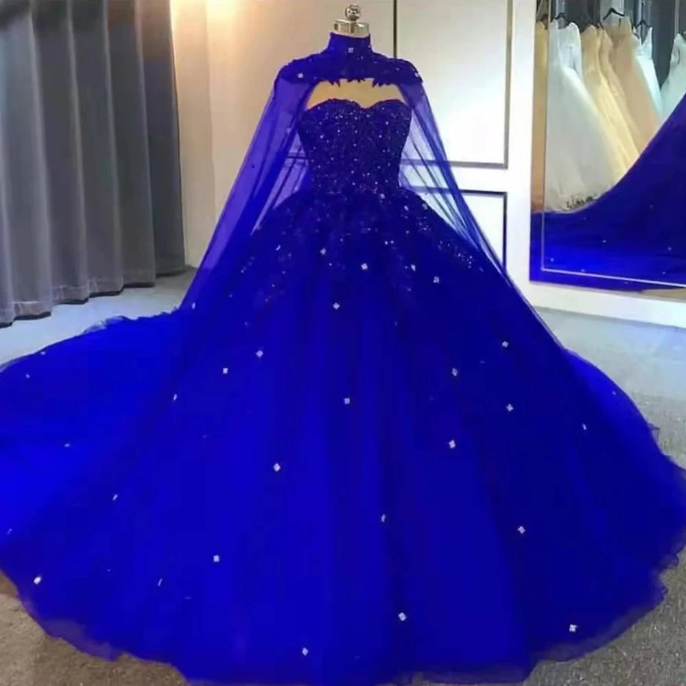 Suknia ślubna dla kobiet Czerwony tiul Elegancki tren typu Sweep Royal Blue Suknia balowa z koralikami Formal Party 2024 فساتين السه Quinceane