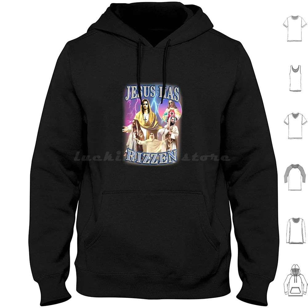Jesus Has Rizzen Hoodie Cotton Long Sleeve Jesus Rizzen Funny Christian Bible Faith Cross Includes Images Ideal