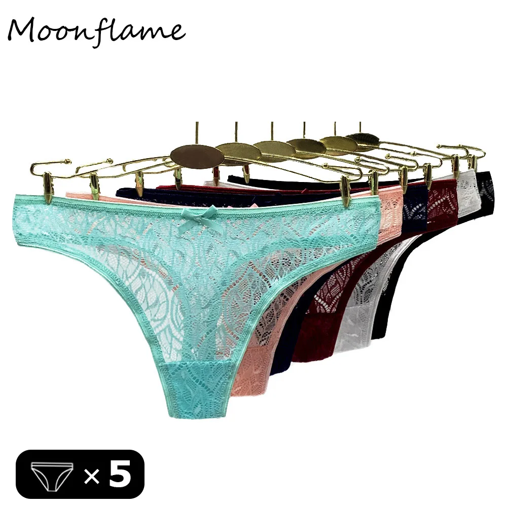 Moonflame 5 pcs/lots Lingerie Hot Sale G Strings For Women Sexy Lace Thongs Underwear