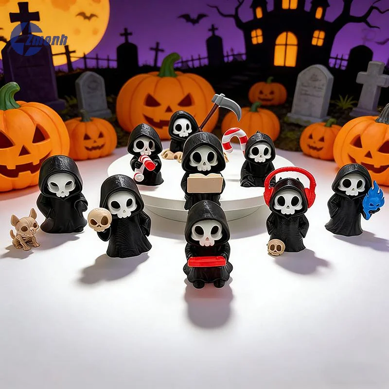 New！Gothic Grim Reaper Figurines, Cute Skeleton Desk Decor, Skeleton Statue, Spooky Small Halloween Ornament, Halloween Gift