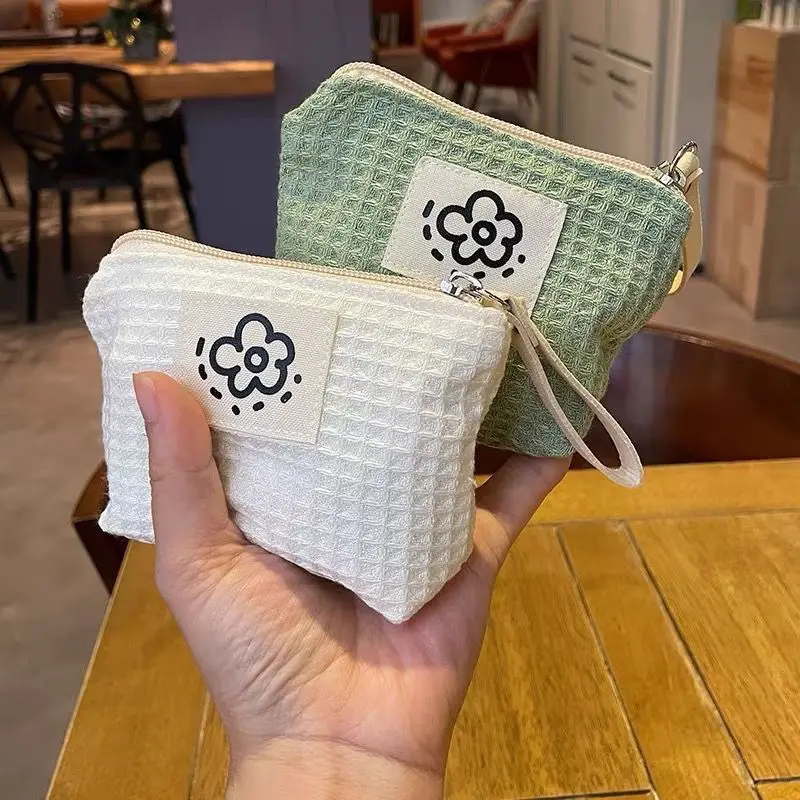 Cute Matcha Green Small Cosmetic Pouch Women Canvas Travel Bag Lipstick Headphone Organizer Keychain Coin Purse