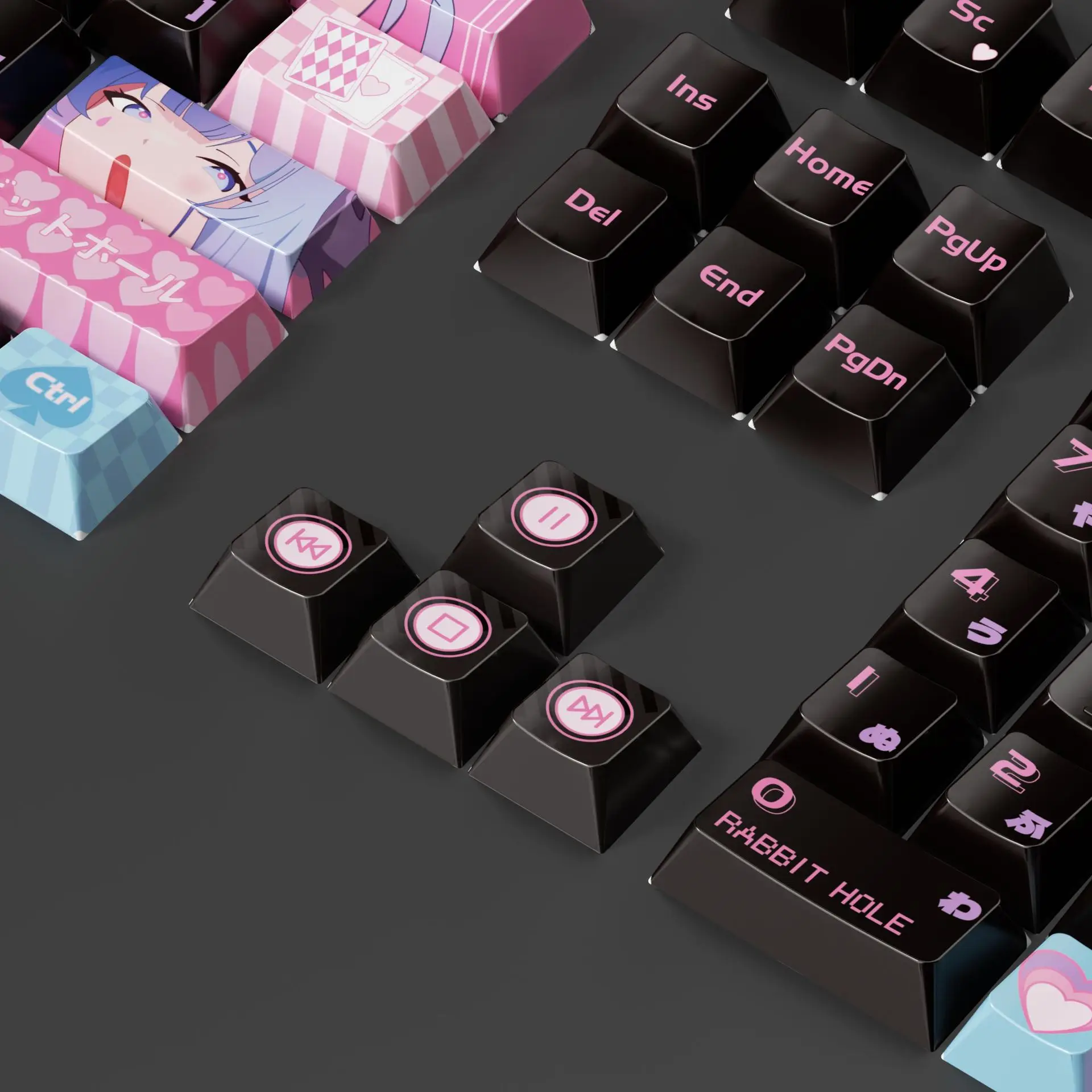 Keycaps Pink Anime Rabbit Hole Bahan PBT Dye-Sublimated 132-Key Set Lengkap Tinggi Standar Keyboard Mekanik