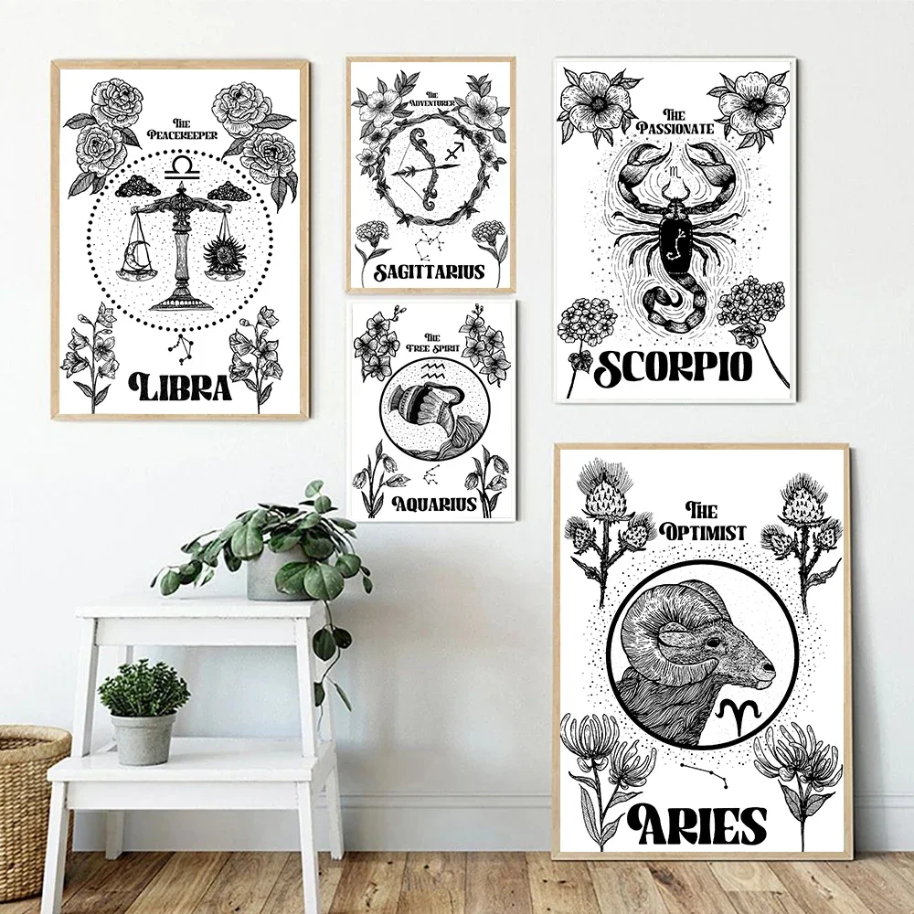 Zodiac Star Sign Wall Art Canvas Painting Astrology Posters Prints Boho Cancer Libra Gemini Constellation Living Room Home De
