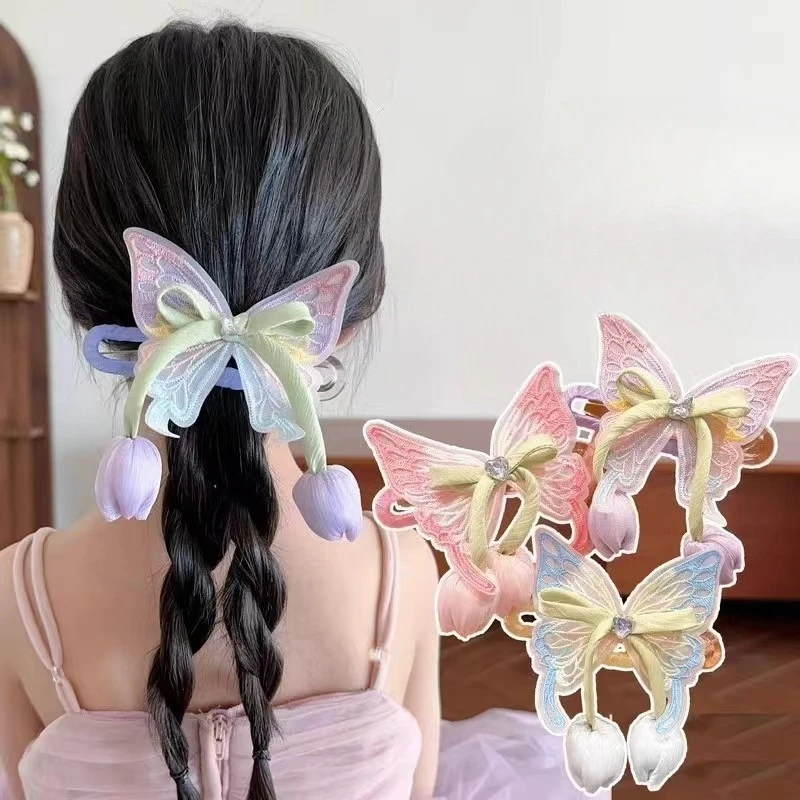 

Большая заколка для волос в виде бабочки, головной убор принцессы для девочек, милая детская заколка в виде утконоса, аксессуары для волос, длинные кисточки, зажим для хвоста