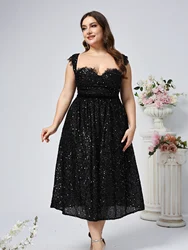 Sexy V-neck Plus Size Formal Party Dance Dress Backless Sequin Wedding Lace Bridesmaid Dress Black Graduation Dress