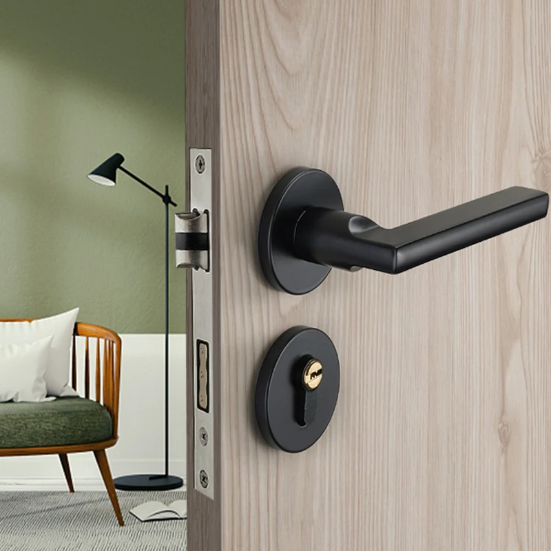 Simple  Interior Door Lock Zinc Alloy Indoor Bedroom Room Mute Magnetic Suction Split Anti-theft Lock Wooden Door Handle