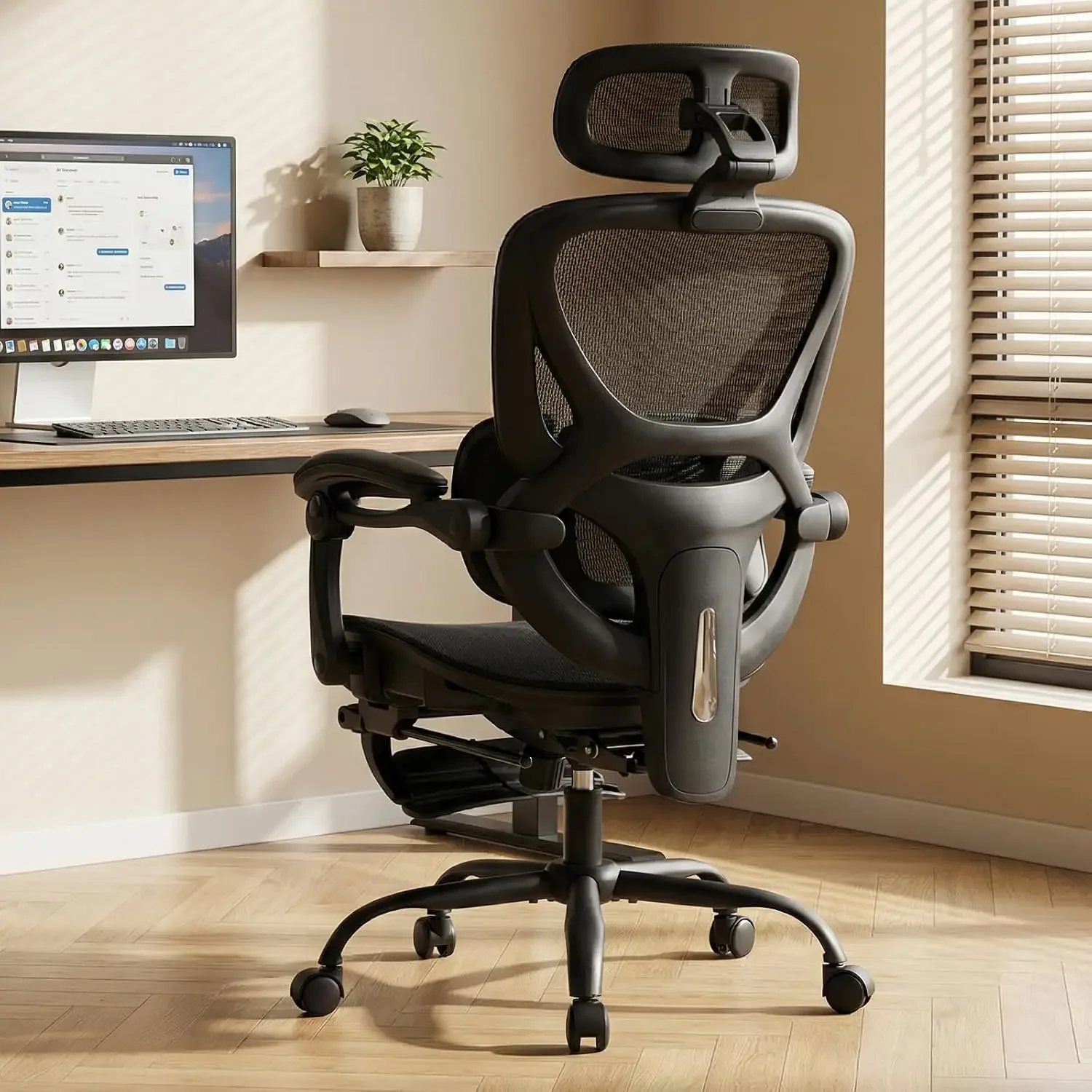 USA StockErgonomic Mesh Office Chair with Footrest, Executive High Back Computer Desk Chair with 3D Adjustable Headrest & 5-Leve