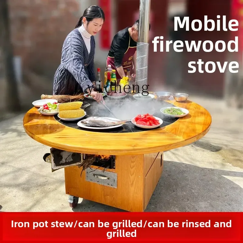 

outdoor rural large iron pot stove household iron pot stew stove table