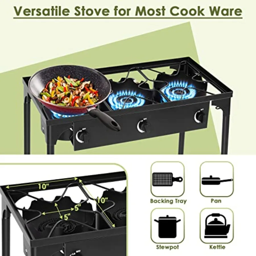 3 موقد مخيم البروبان مع أرجل قابلة للفصل للطهي في الهواء الطلق 225 000 وحدة حرارية بريطانية مخرج عالي 20 رطل لكل بوصة مربعة منظم ضغط CSA Certi