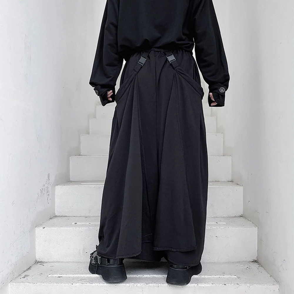Y2k Casual Double-Layer Dark Skirt Pants Unisex Spring Fashion Youth Nightclub Trendy Hakama Men'S Clothing Genderless 2026 New