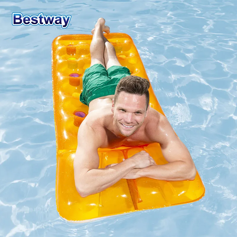 Bestway 43014 Espreguiçadeira flutuante tricolor para piscina de banho de sol, rede flutuante de água em PVC, espreguiçadeira flutuante, sofá de água, almofada de praia